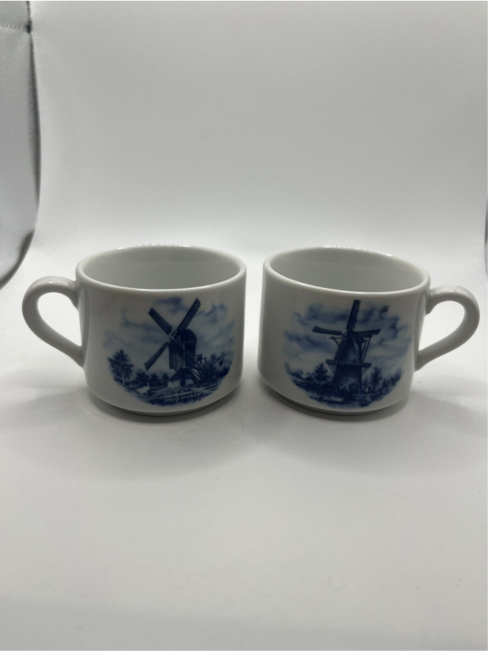 2 Royal Schwabap China Tea Coffee Cups Dutch Blue Windmill Vintage
